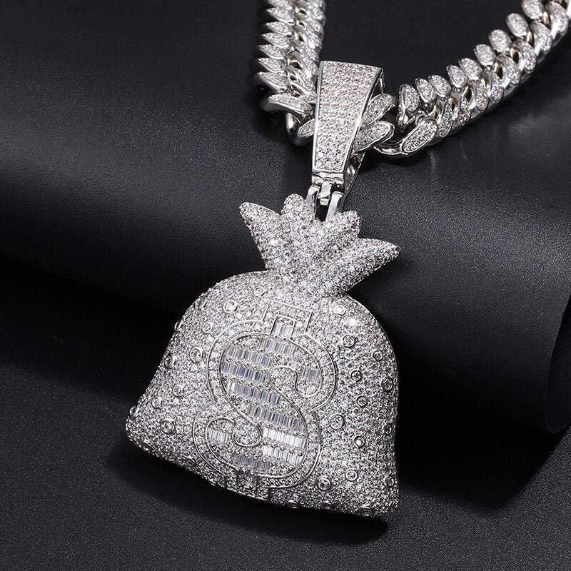 Iced Out Big Money Bag Pendant Necklace