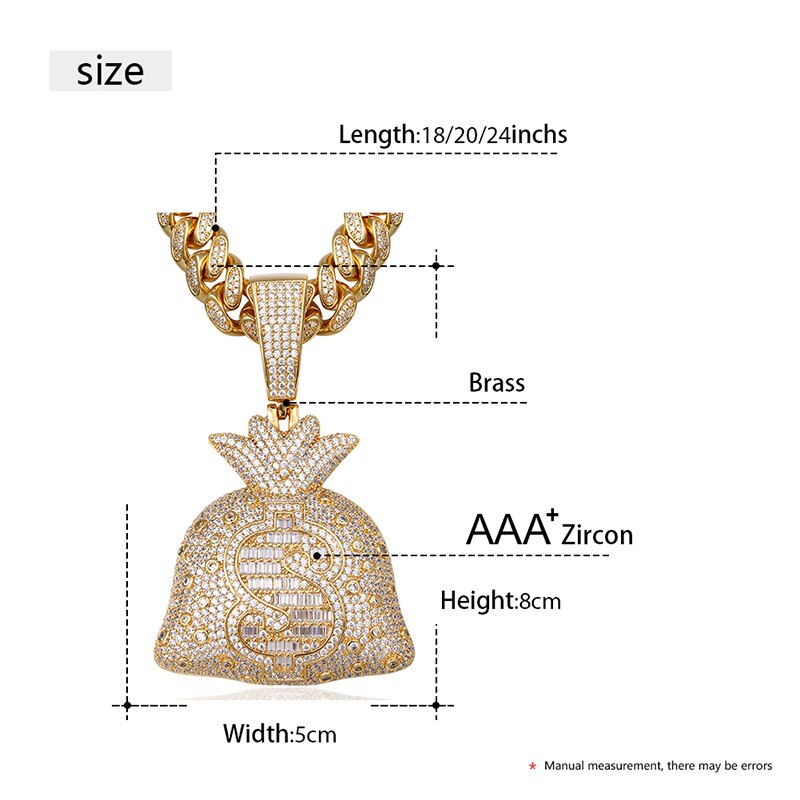 Iced Out Big Money Bag Pendant Necklace