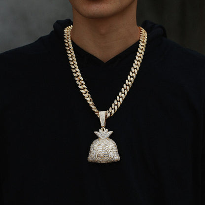 Iced Out Big Money Bag Pendant Necklace