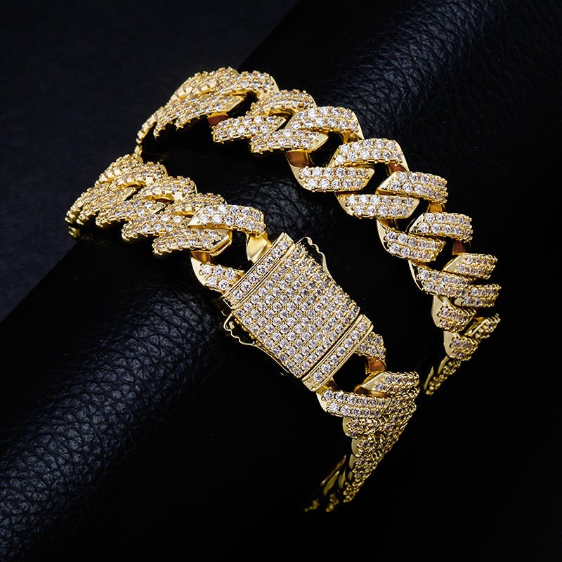 14K Gold Plated 14mm Iced Out Cuban Chain Bracelet - gldplace