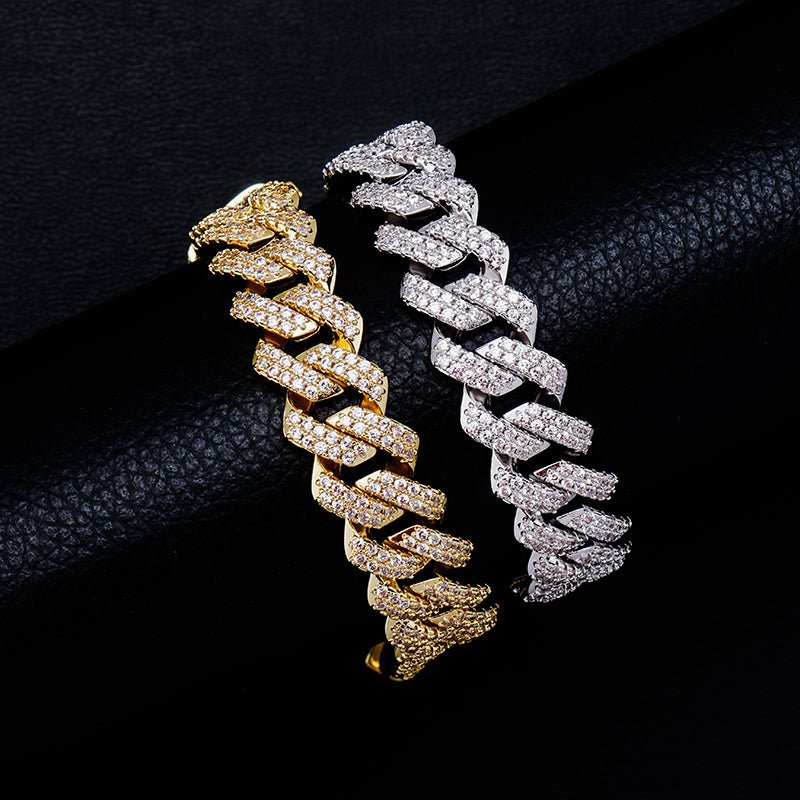 14K Gold Plated 14mm Iced Out Cuban Chain Bracelet - gldplace