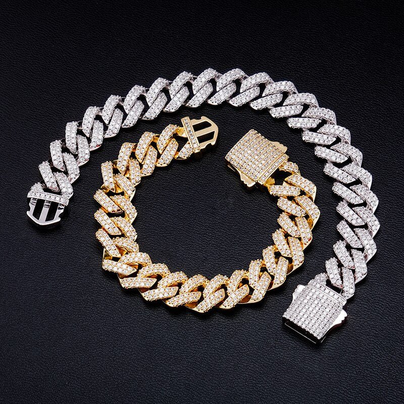 14K Gold Plated 14mm Iced Out Cuban Chain Bracelet - gldplace