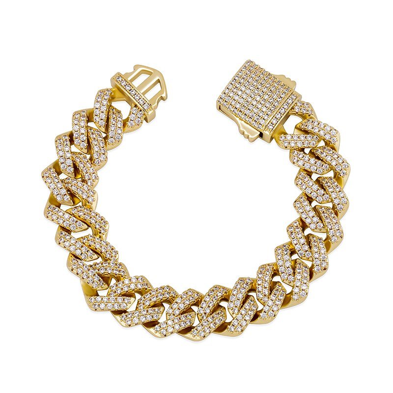 14K Gold Plated 14mm Iced Out Cuban Chain Bracelet - gldplace