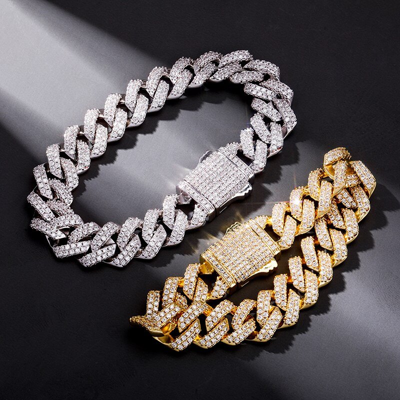 14K Gold Plated 14mm Iced Out Cuban Chain Bracelet - gldplace