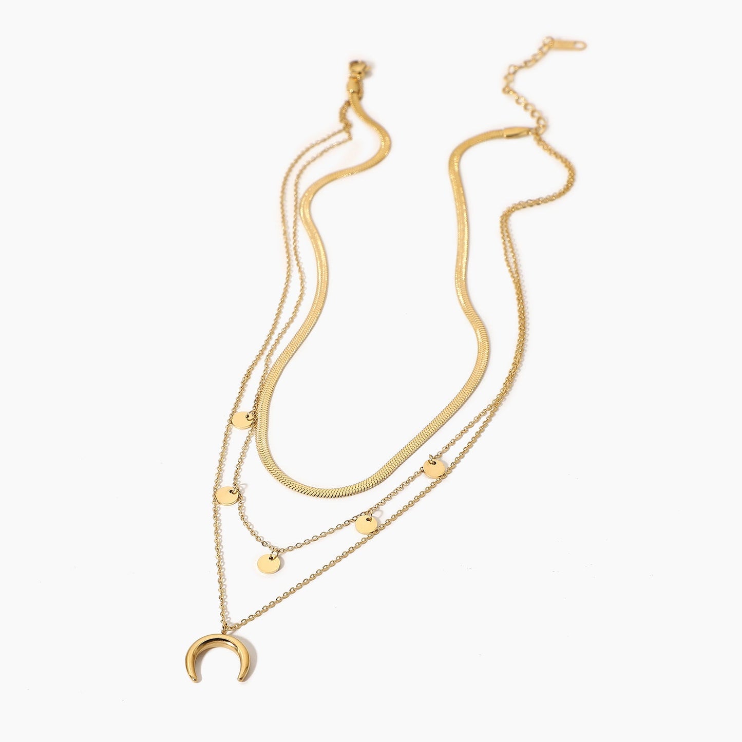 14k Gold Three Layer Moon Necklace - gldplace