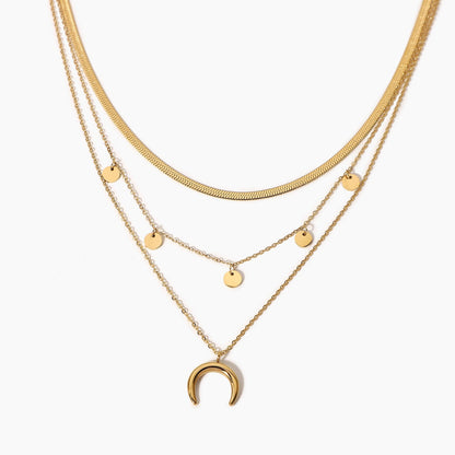 14k Gold Three Layer Moon Necklace - gldplace