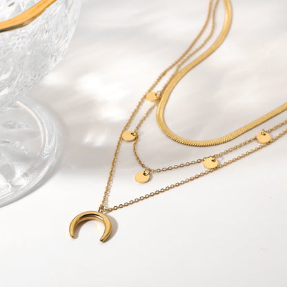 14k Gold Three Layer Moon Necklace - gldplace