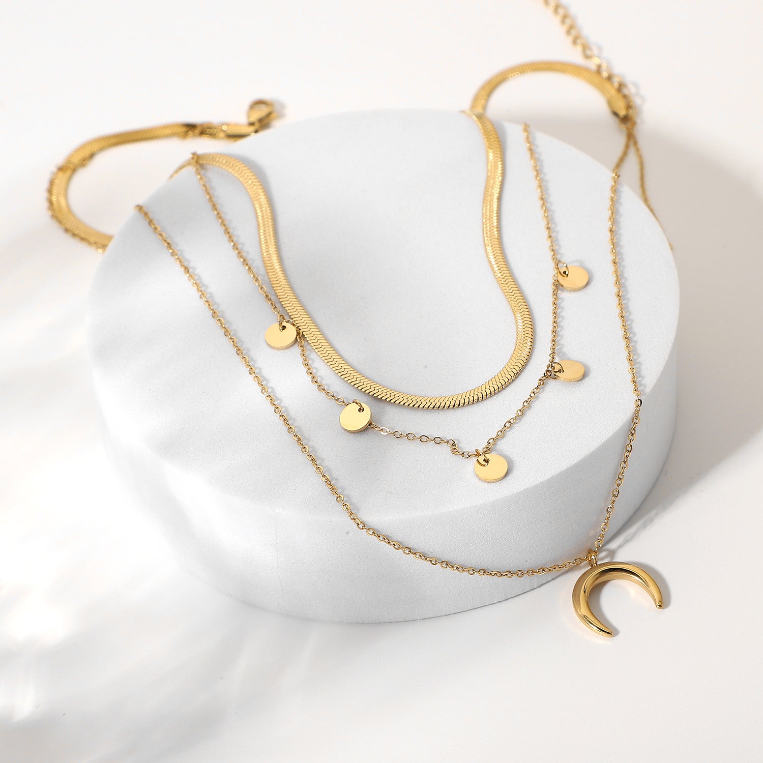 14k Gold Three Layer Moon Necklace - gldplace