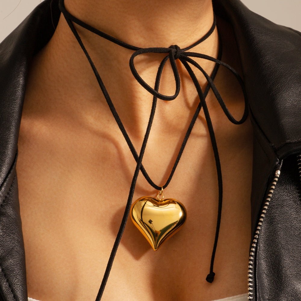 18k Gold Plated Heart Pendant Chunky Choker - gldplace