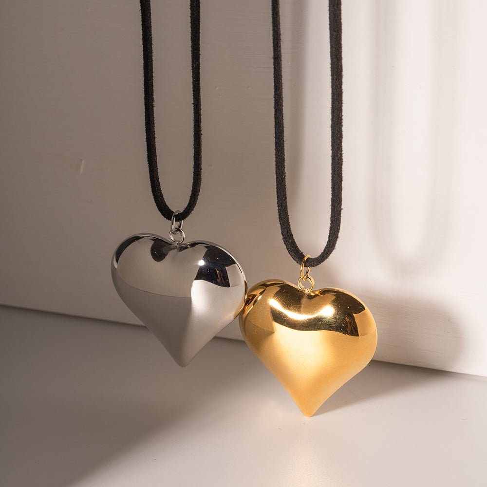 18k Gold Plated Heart Pendant Chunky Choker - gldplace