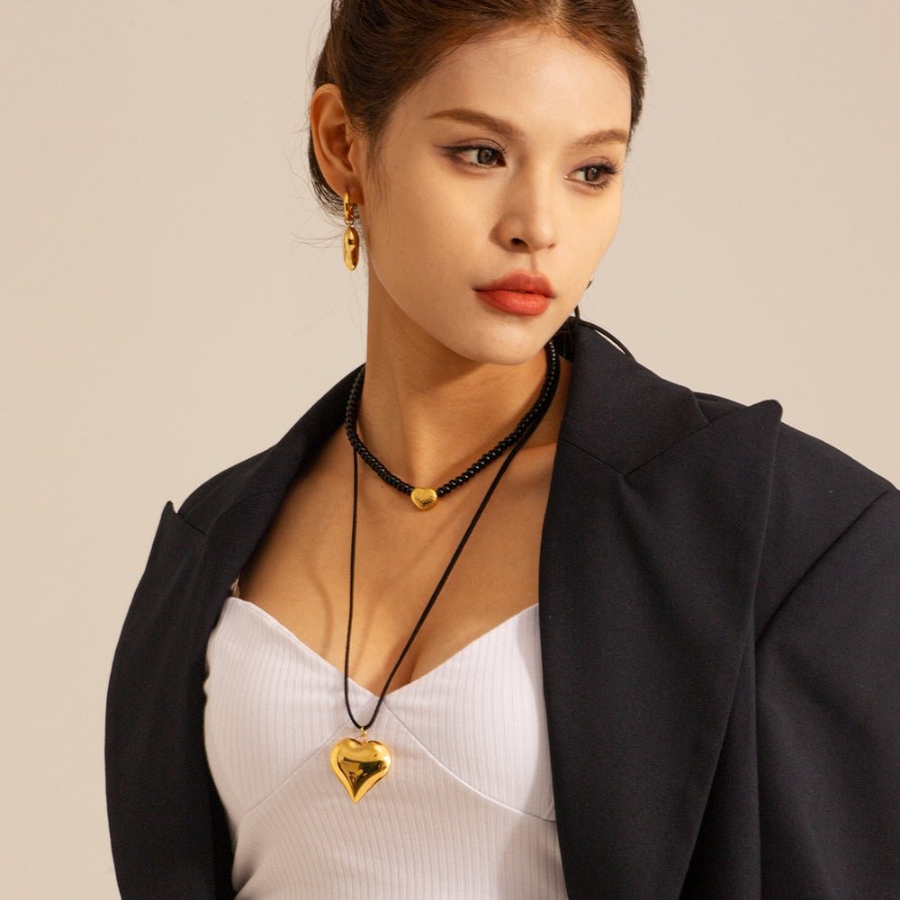 18k Gold Plated Heart Pendant Chunky Choker - gldplace