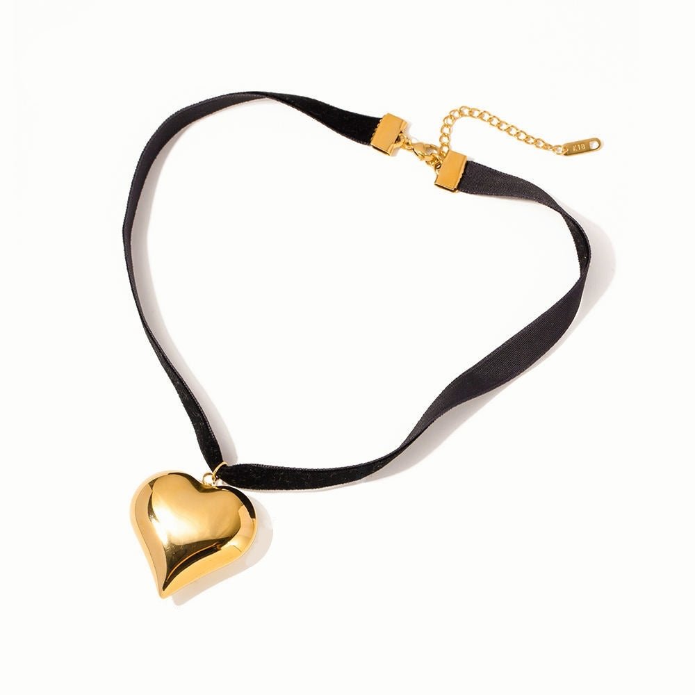 18K Heart Pendant on Suede Ribbon - gldplace