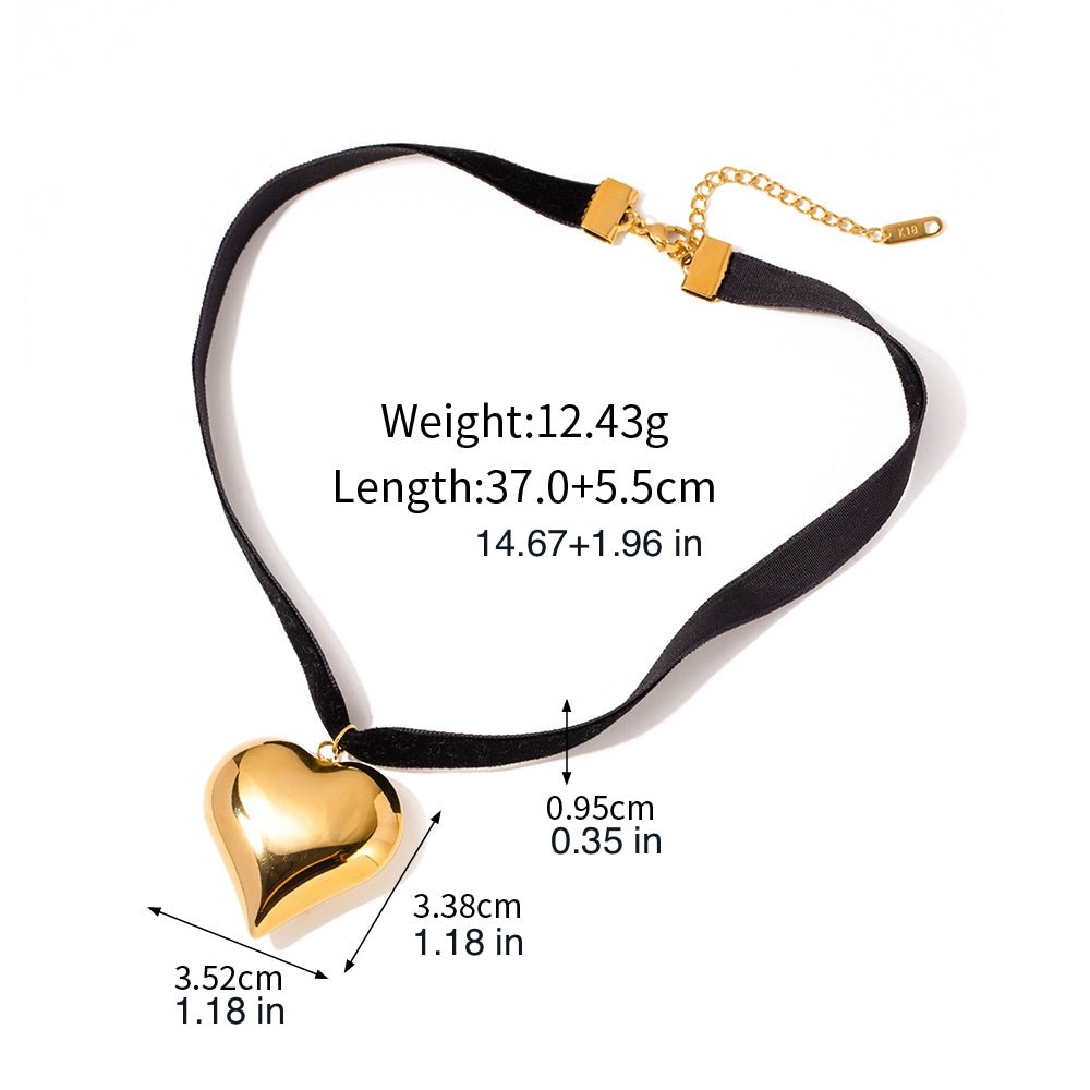 18K Heart Pendant on Suede Ribbon - gldplace