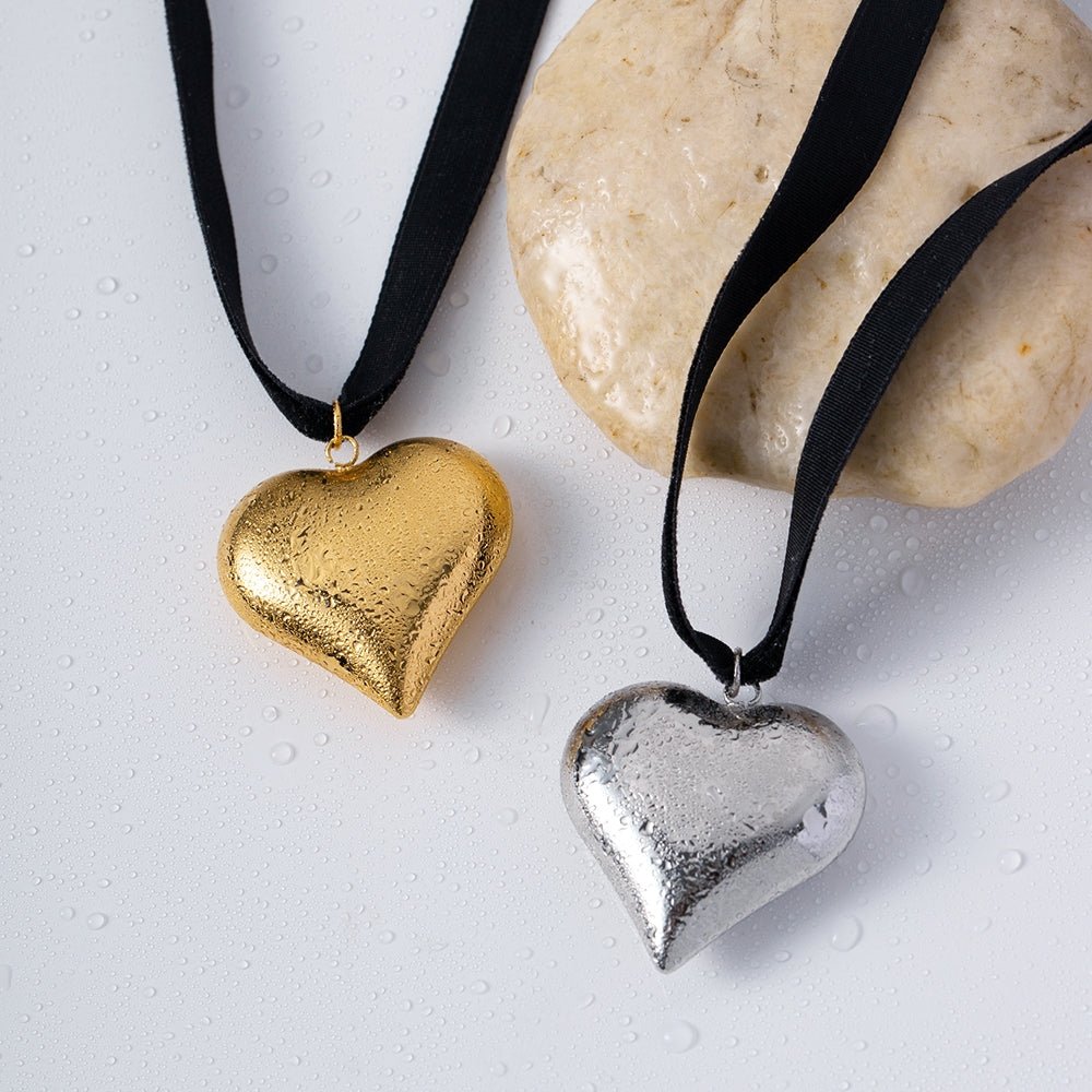 18K Heart Pendant on Suede Ribbon - gldplace