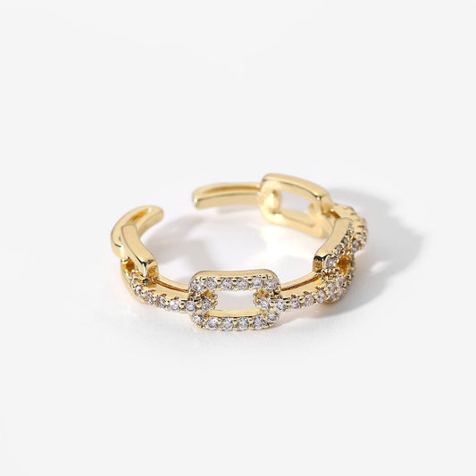 18k Plated Iced Chain Open Ring - gldplace