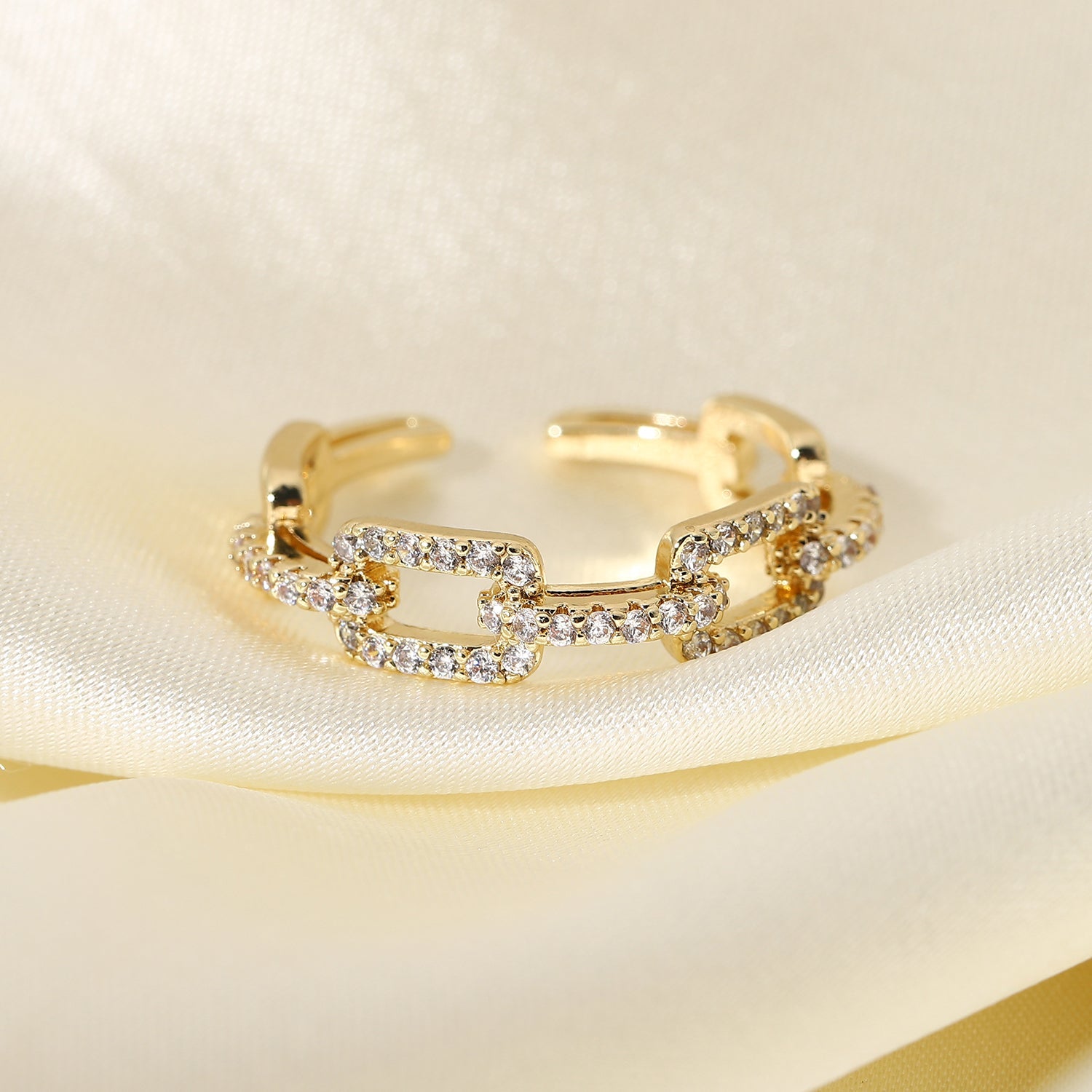 18k Plated Iced Chain Open Ring - gldplace