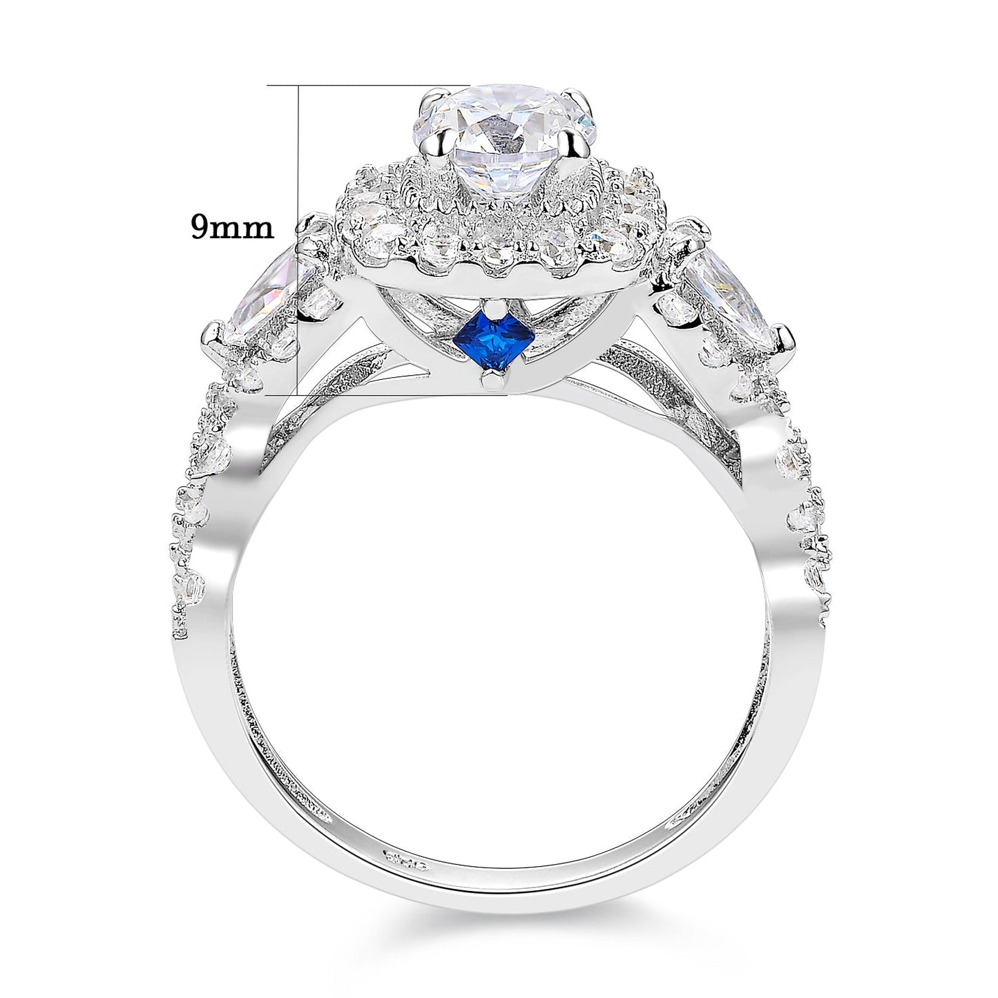 2 Pcs Ring Set 925 Sterling Silver 2.4Ct White and Blue 5A Cz - gldplace