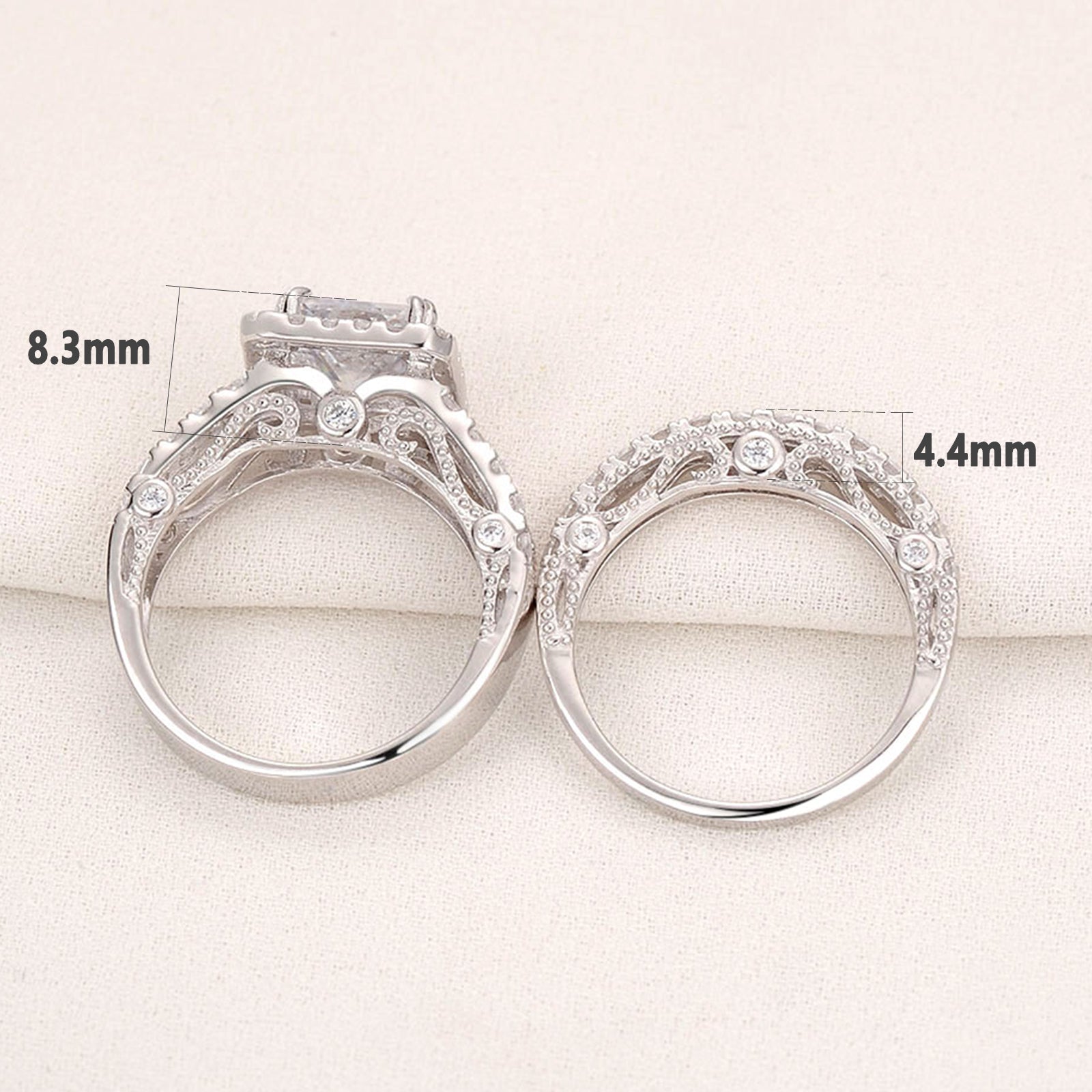 2 Pcs Sterling Silver 925 Wedding Ring Set 4 Ct 5A CZ - gldplace