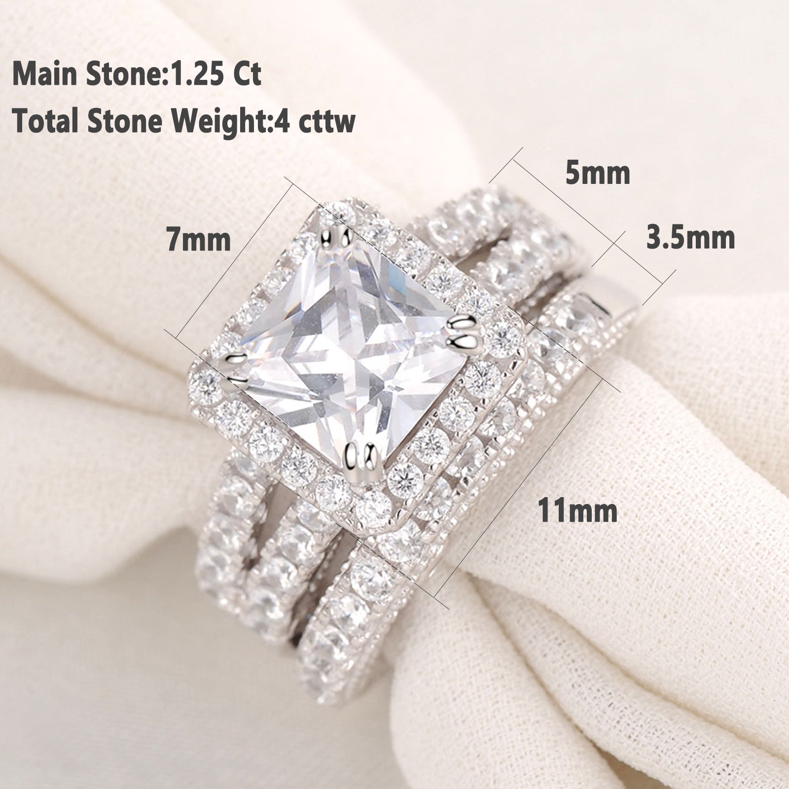 2 Pcs Sterling Silver 925 Wedding Ring Set 4 Ct 5A CZ - gldplace