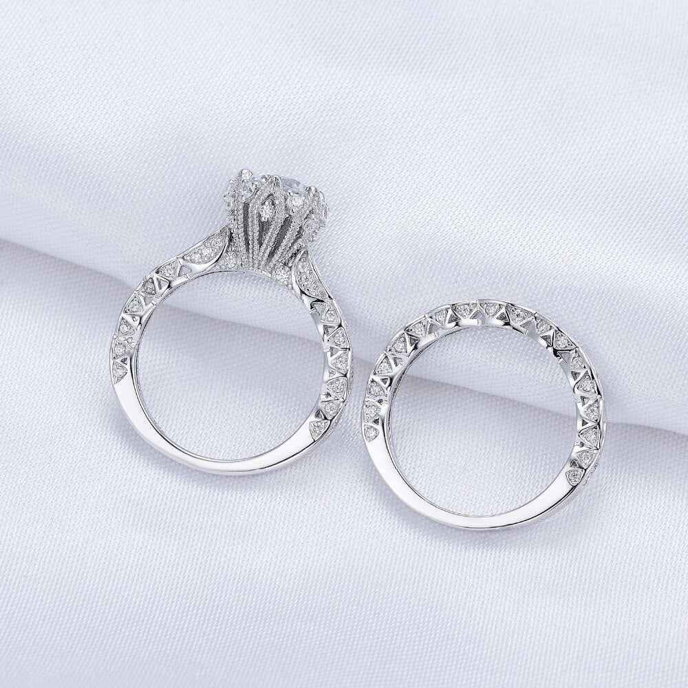 2.6Ct 2pcs Set 925 Sterling Silver Round Cut CZ - gldplace