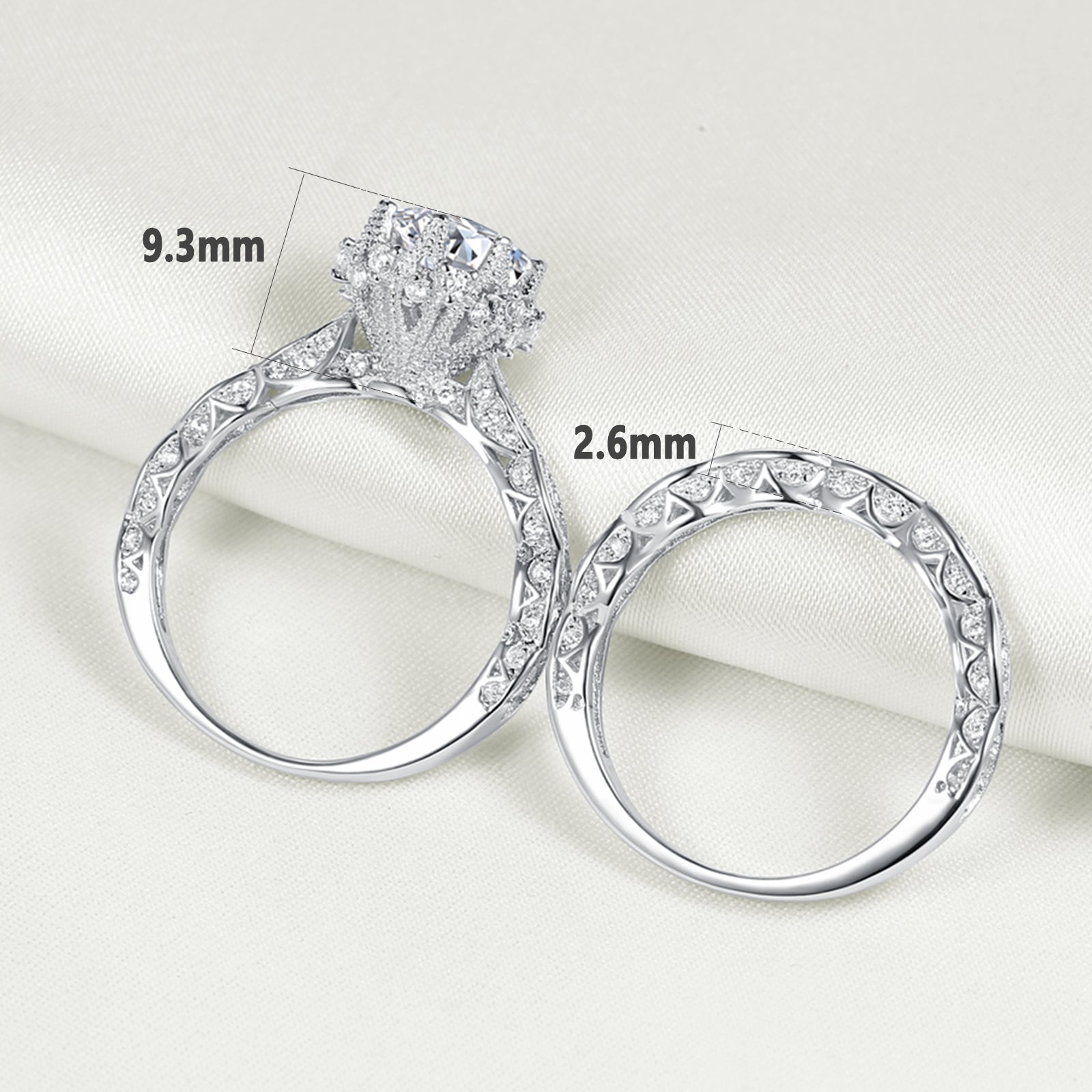 2.6Ct 2pcs Set 925 Sterling Silver Round Cut CZ - gldplace