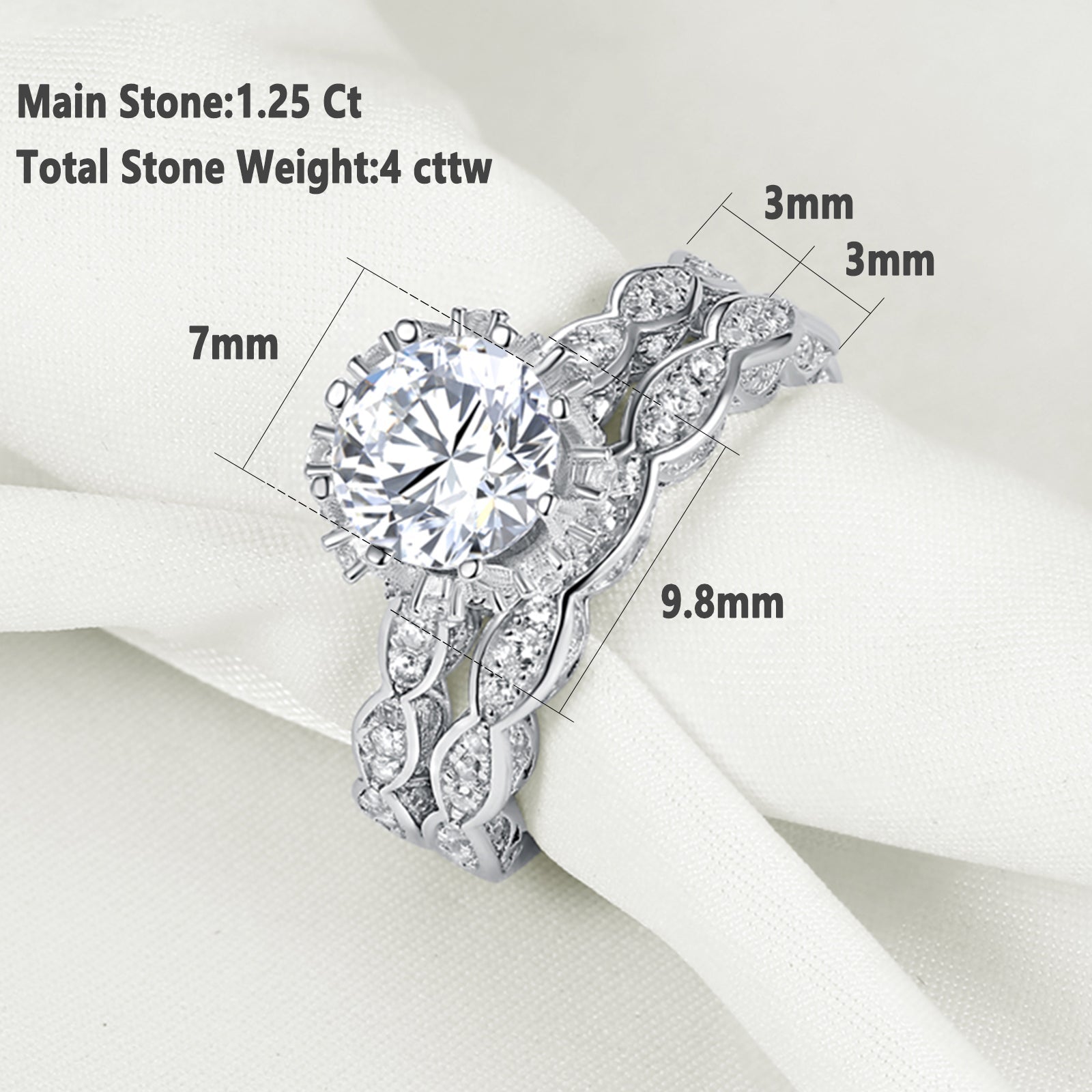 2.6Ct 2pcs Set 925 Sterling Silver Round Cut CZ - gldplace