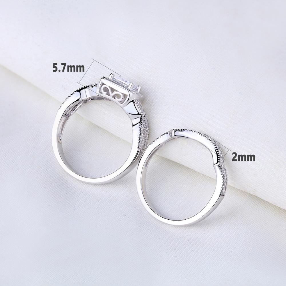 2Pcs 925 Sterling Silver Ring Set Princess Cut AAAAA CZ - gldplace