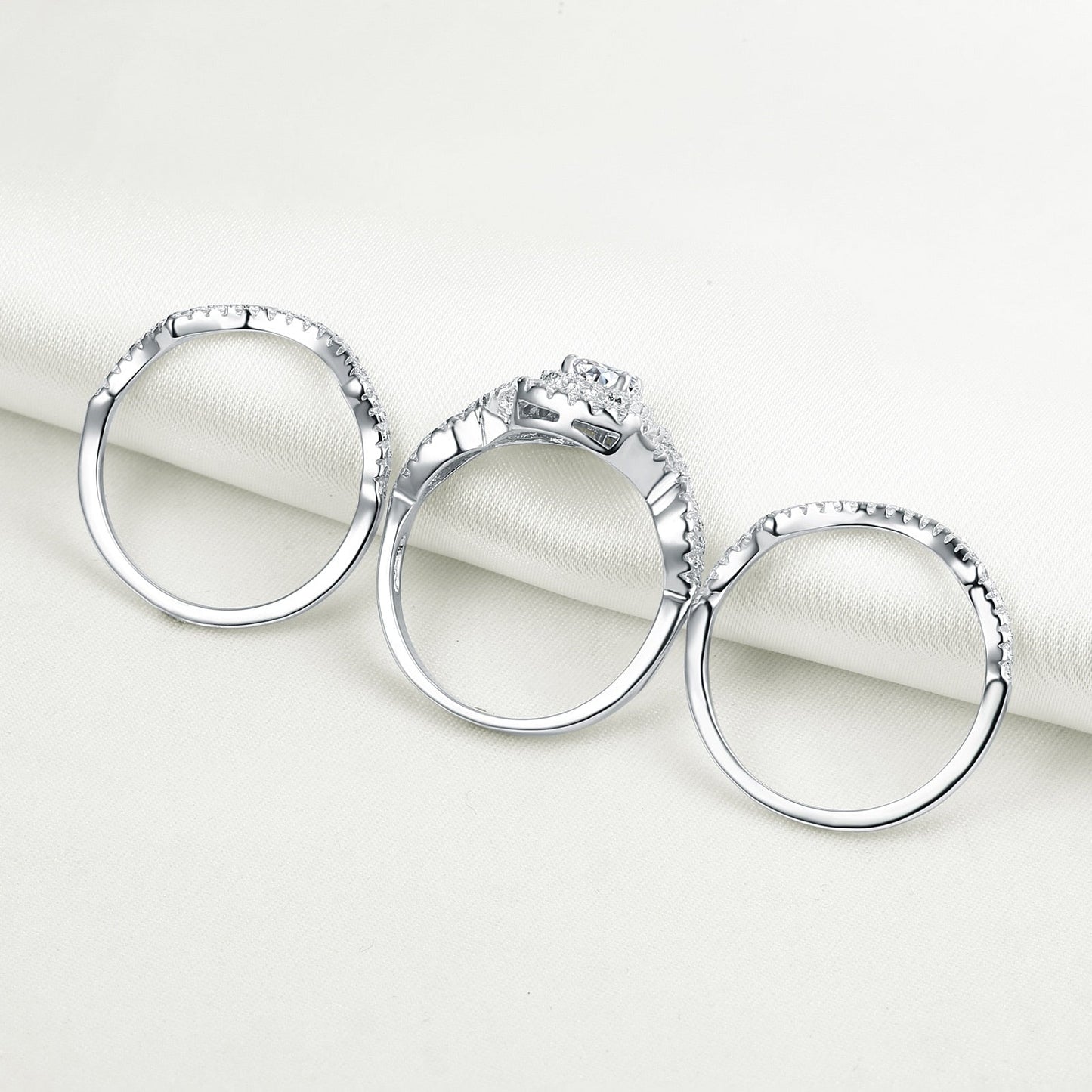 3 pcs 925 Sterling Silver Ring with White 5A CZ - gldplace