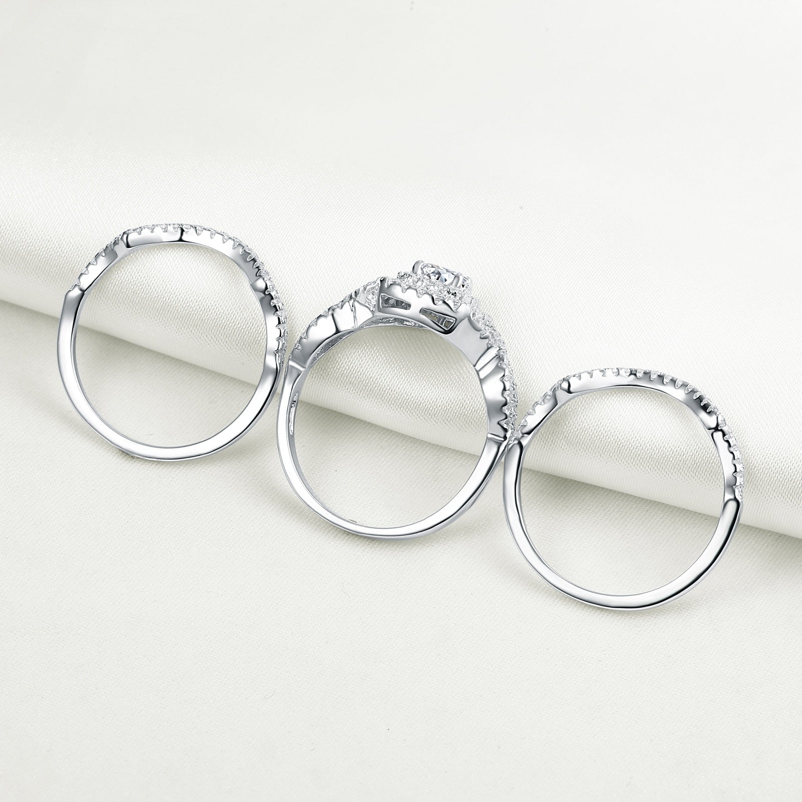 3 pcs 925 Sterling Silver Ring with White 5A CZ - gldplace