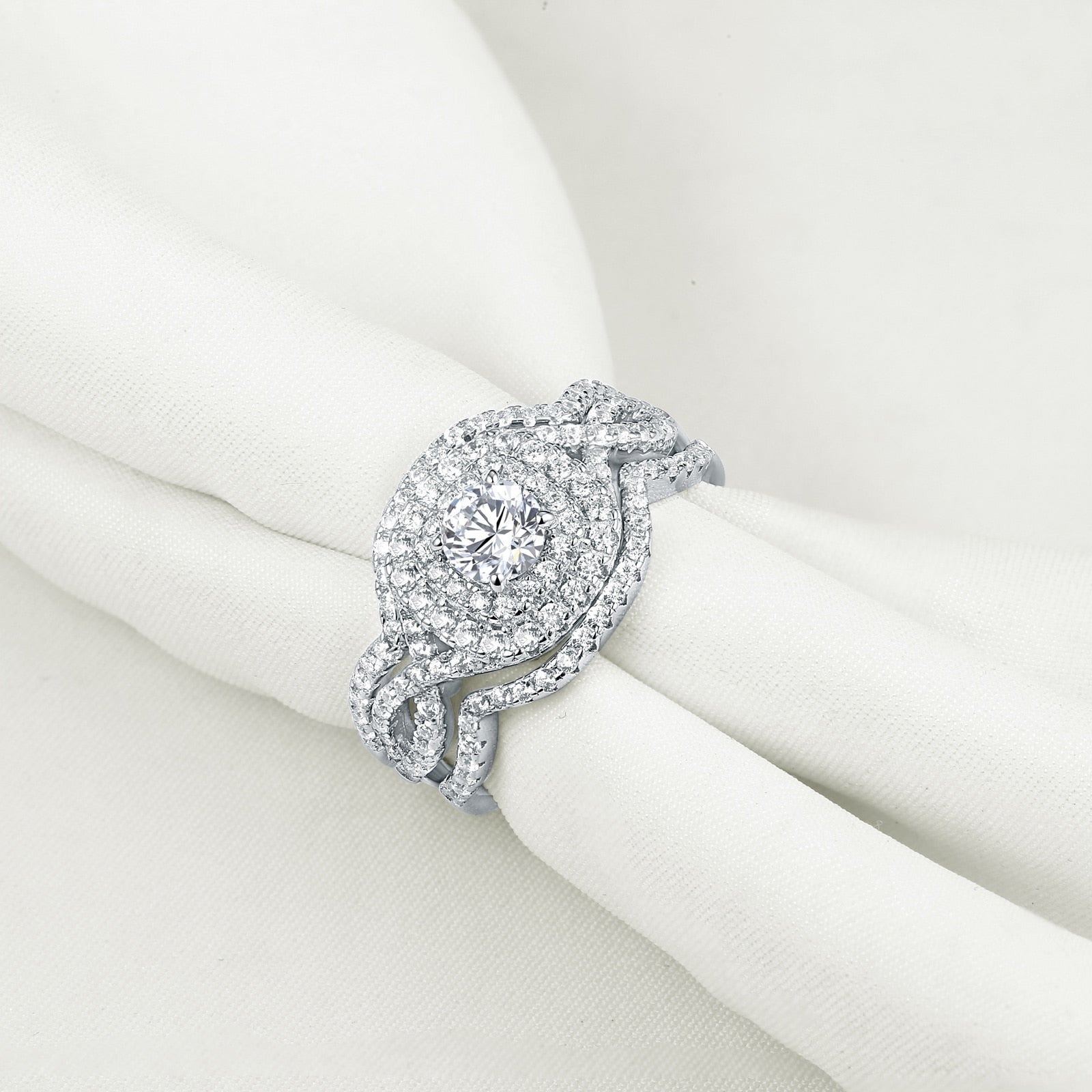 3 pcs 925 Sterling Silver Ring with White 5A CZ - gldplace