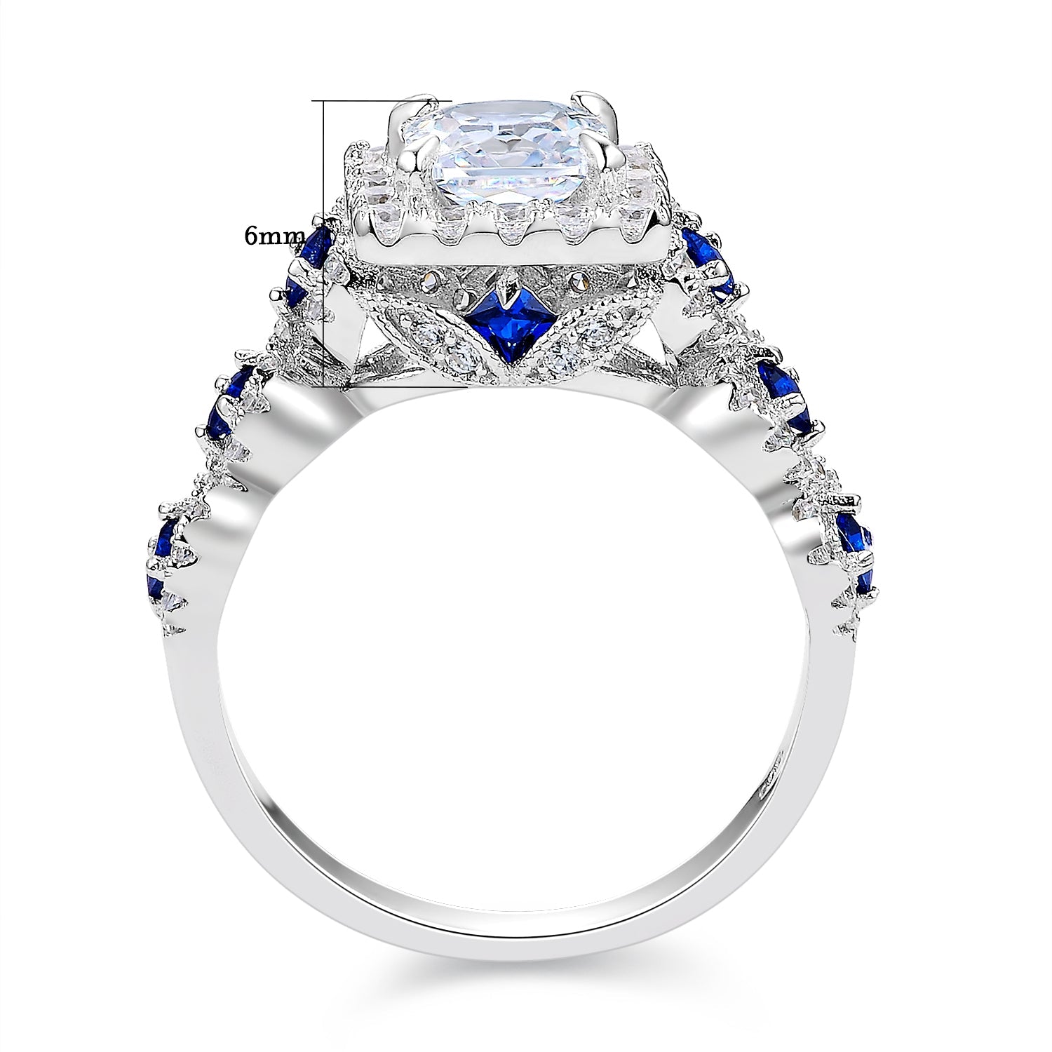 3 pcs Set Brilliant Royal Blue CZ in Prong Setting Wedding Ring - gldplace