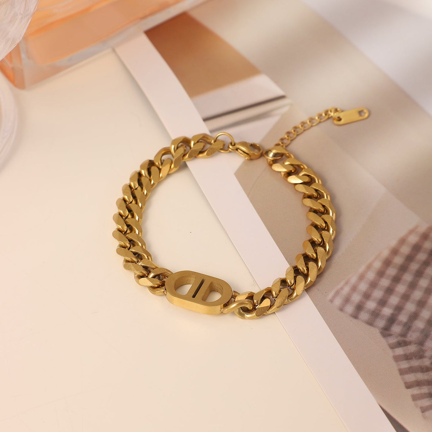 8 mm Coffee Bean Cuban Chain Bracelet - gldplace