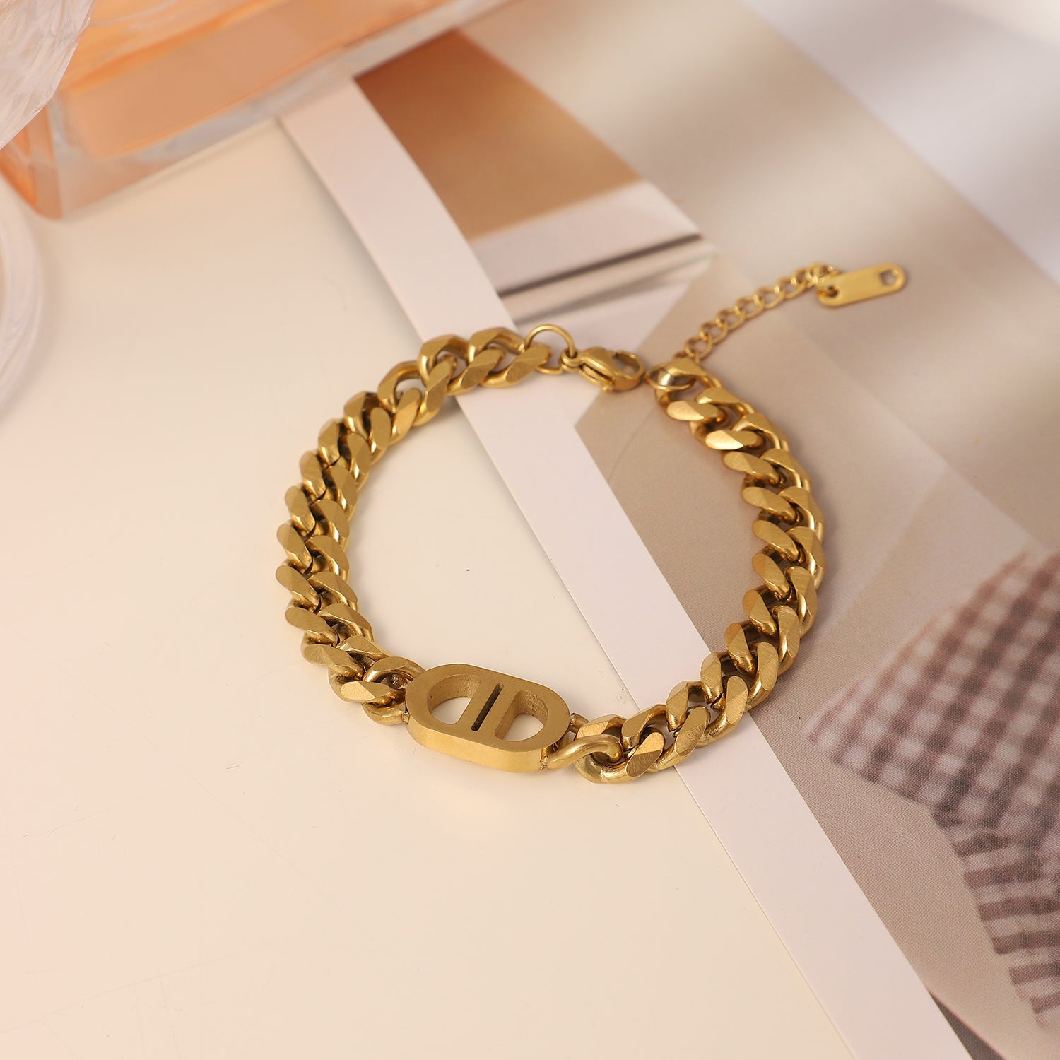 8 mm Coffee Bean Cuban Chain Bracelet - gldplace