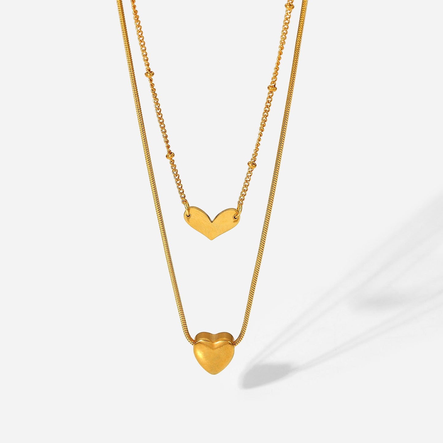 Bead Chain Double Layer Heart Necklace - gldplace