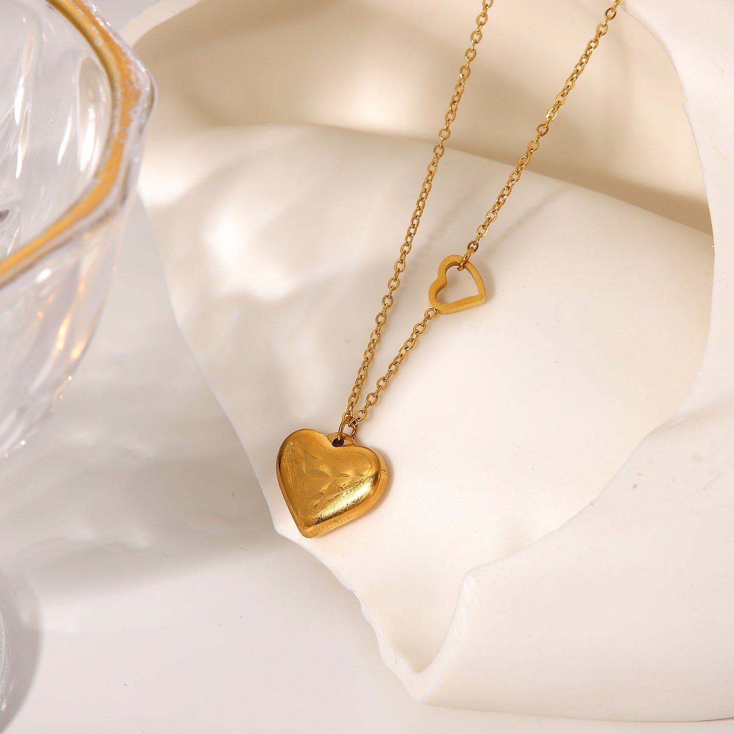 Double Heart Pendant Necklace - gldplace