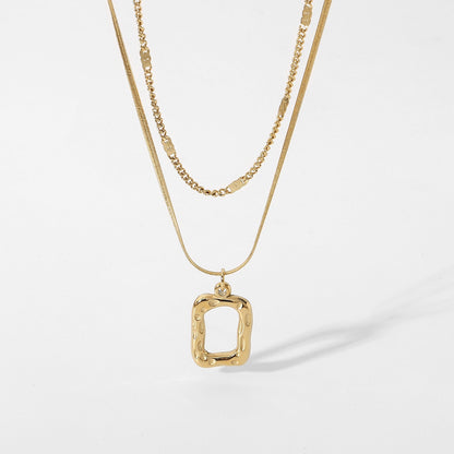 Double-Layer Hammer Hollow Square Pendant Necklace - gldplace