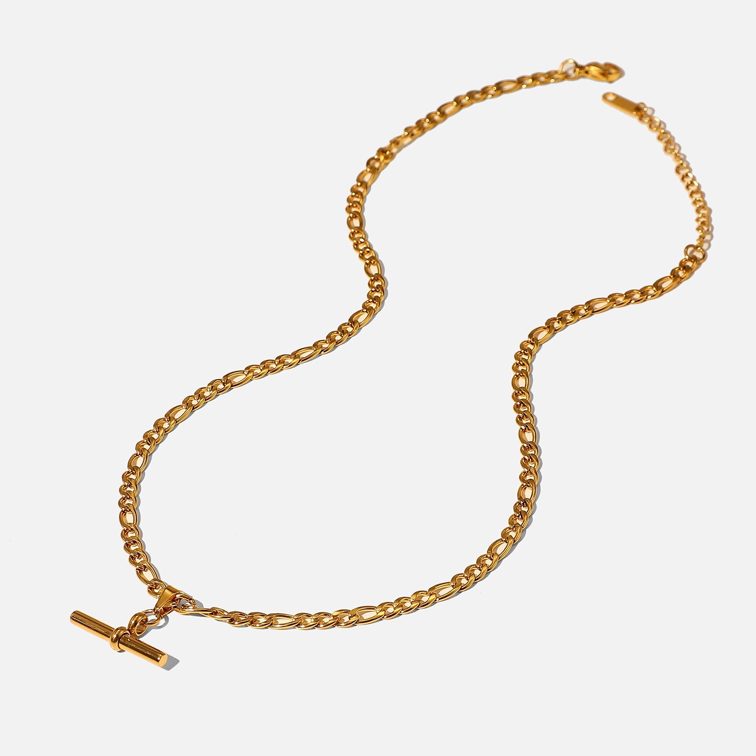 Figaro Chain T-Bar Pendant Necklace - gldplace