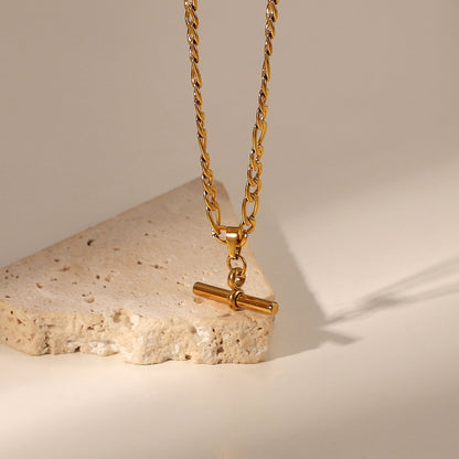 Figaro Chain T-Bar Pendant Necklace - gldplace