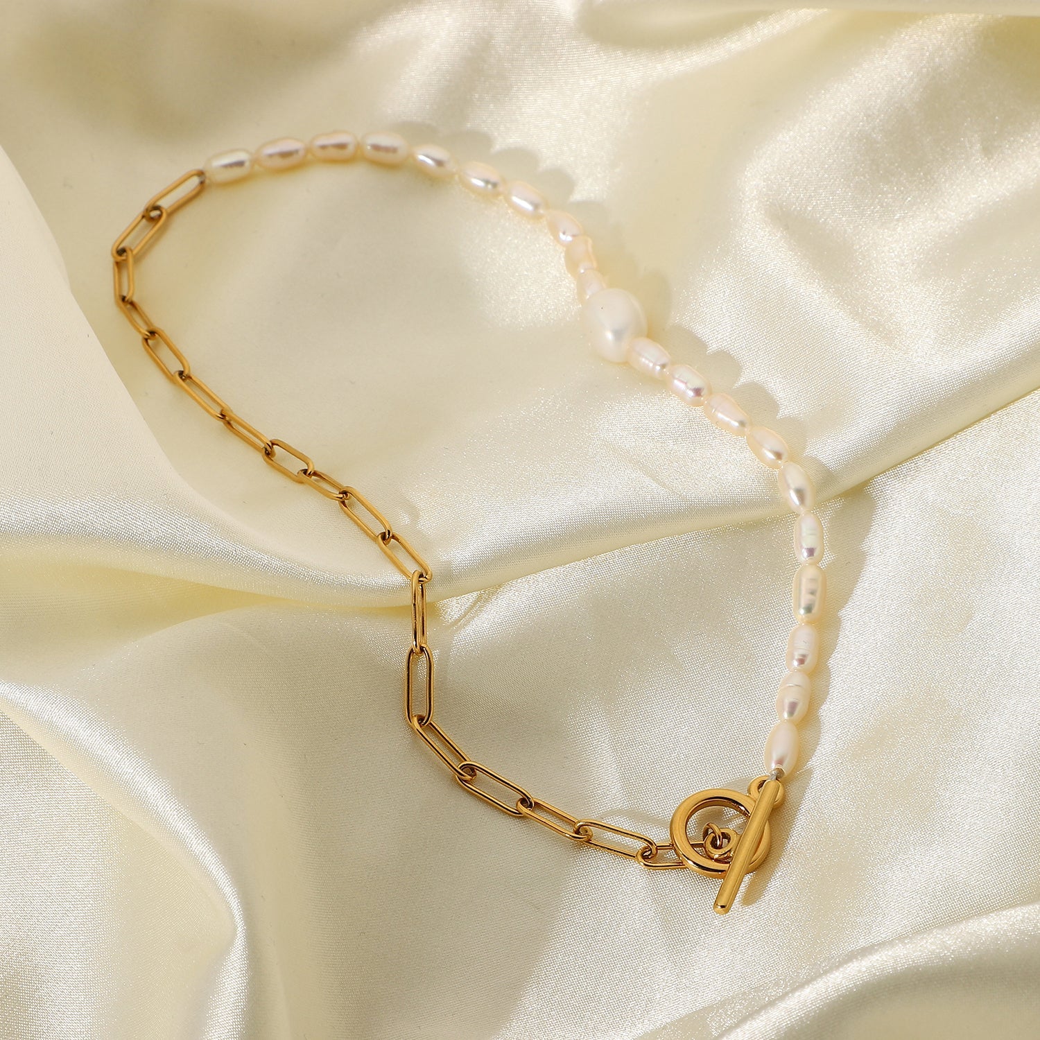 Half Pearl Half Chain Necklace - gldplace