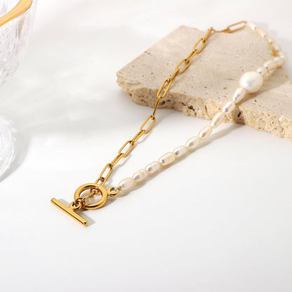 Half Pearl Half Chain Necklace - gldplace