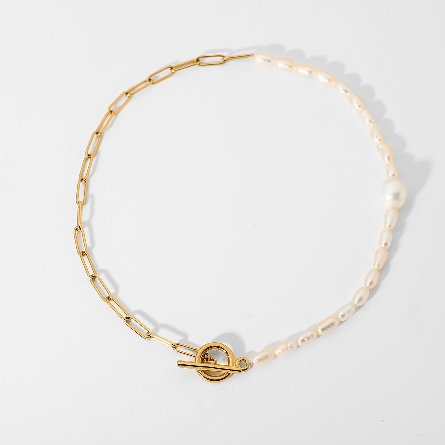 Half Pearl Half Chain Necklace - gldplace