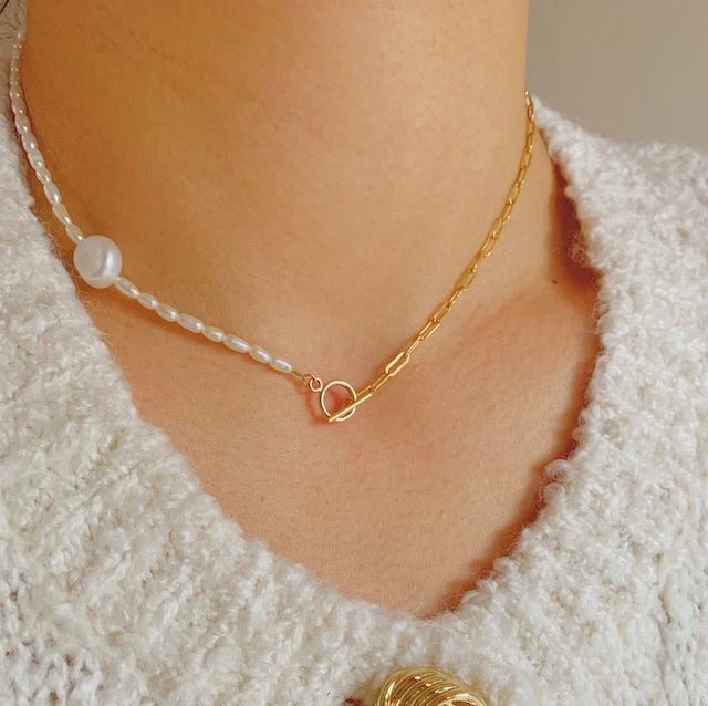 Half Pearl Half Chain Necklace - gldplace