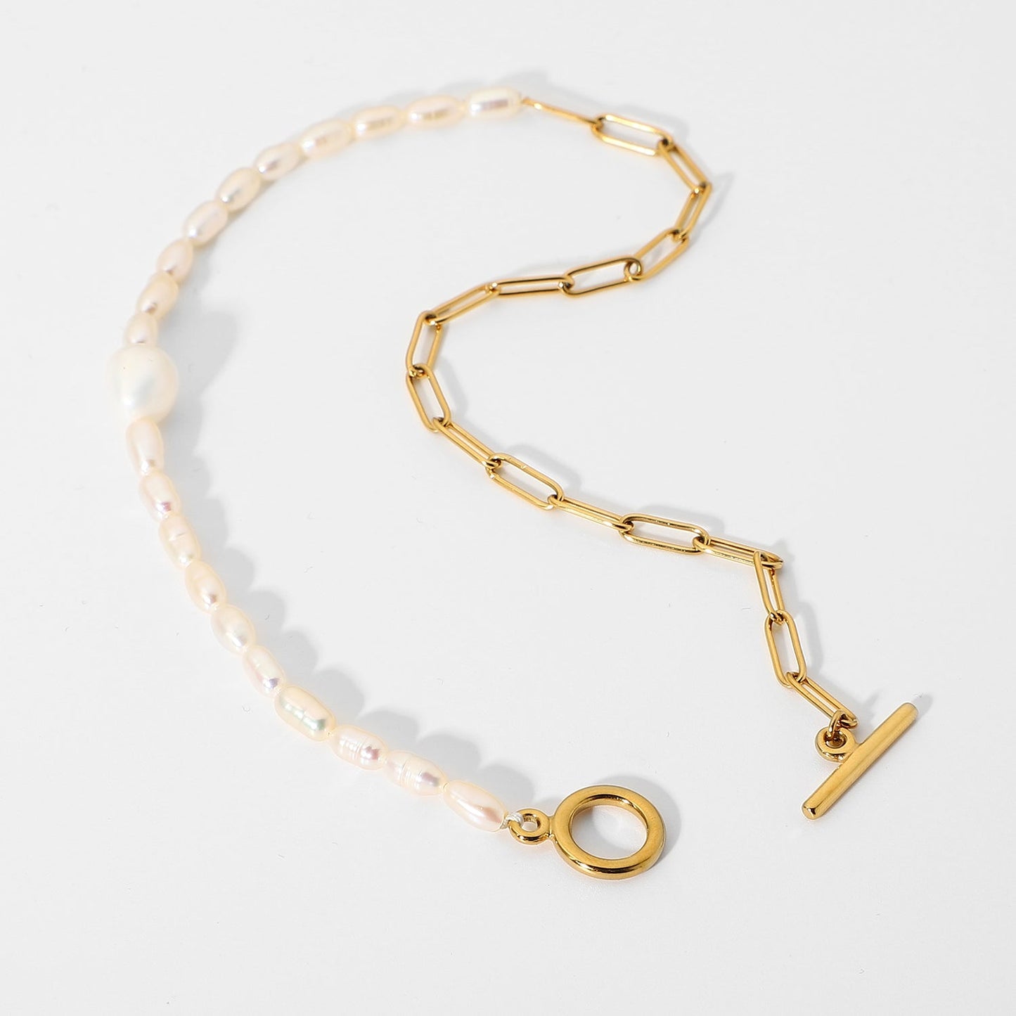 Half Pearl Half Chain Necklace - gldplace