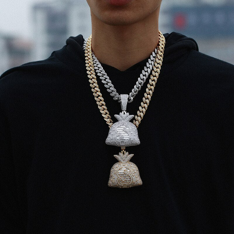 Iced Out Big Money Bag Pendant Necklace - gldplace