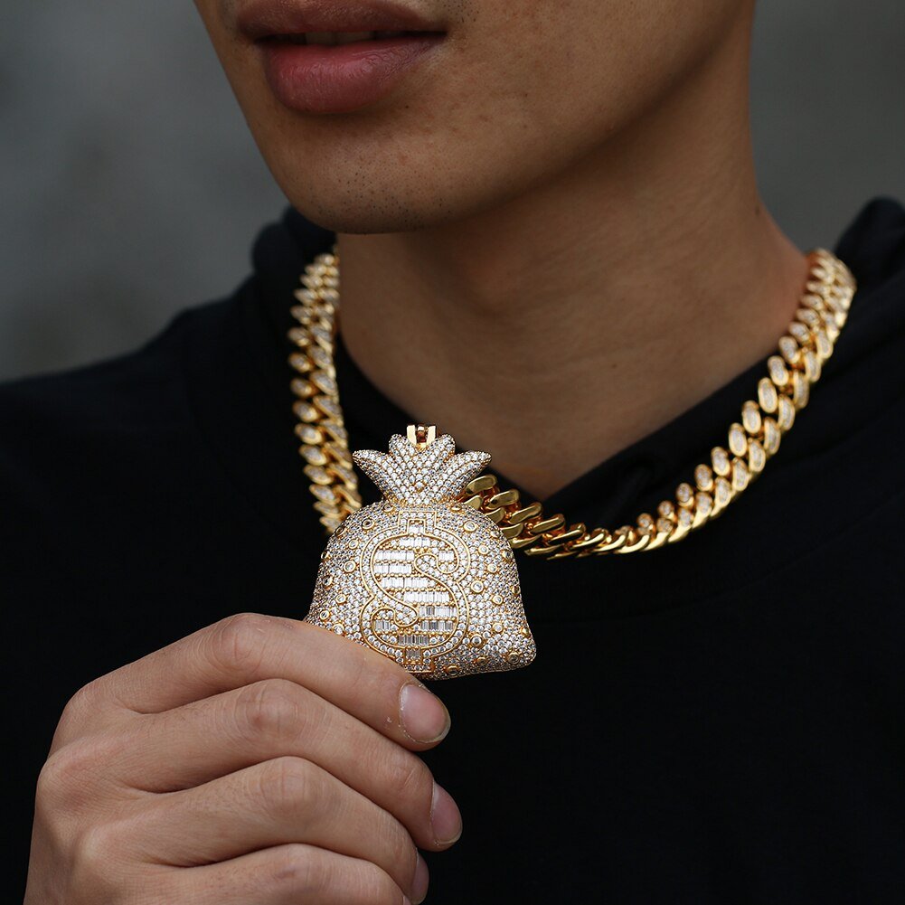 Iced Out Big Money Bag Pendant Necklace - gldplace