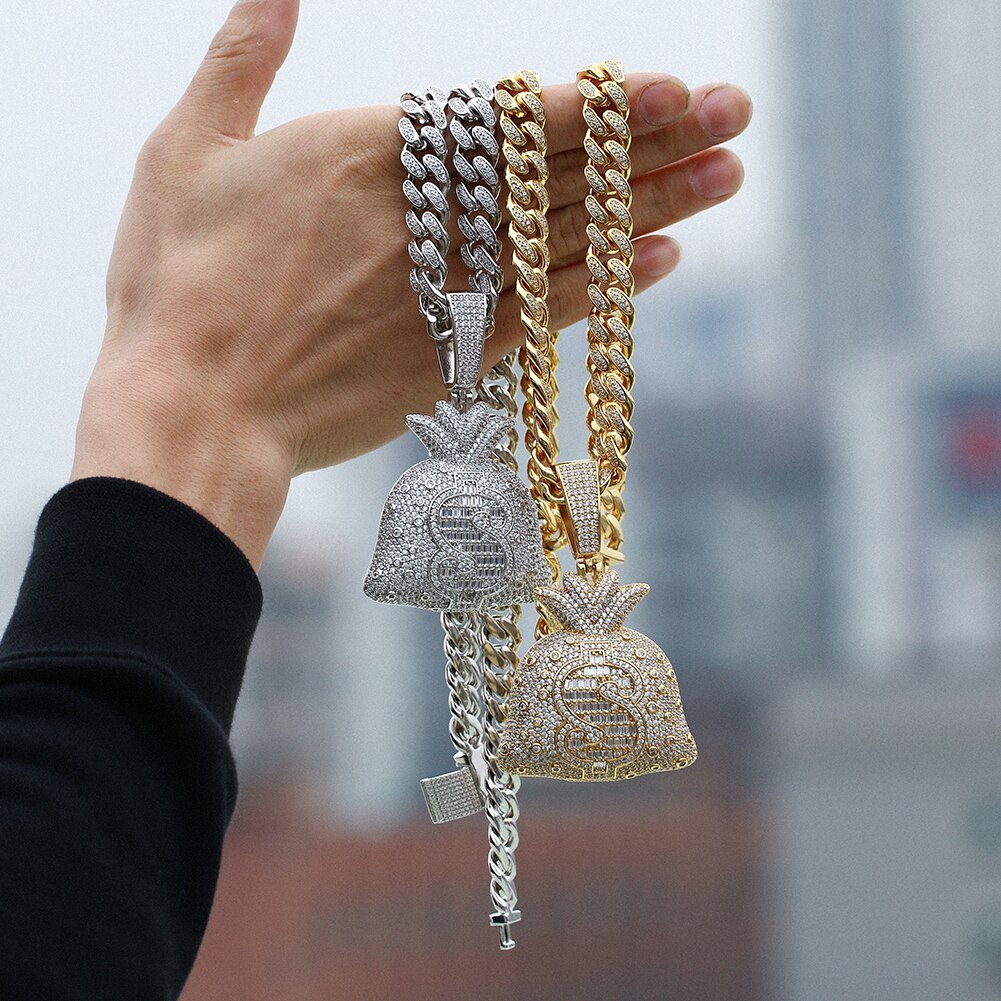 Iced Out Big Money Bag Pendant Necklace - gldplace