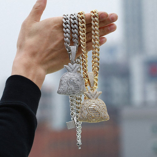 Iced Out Big Money Bag Pendant Necklace - gldplace