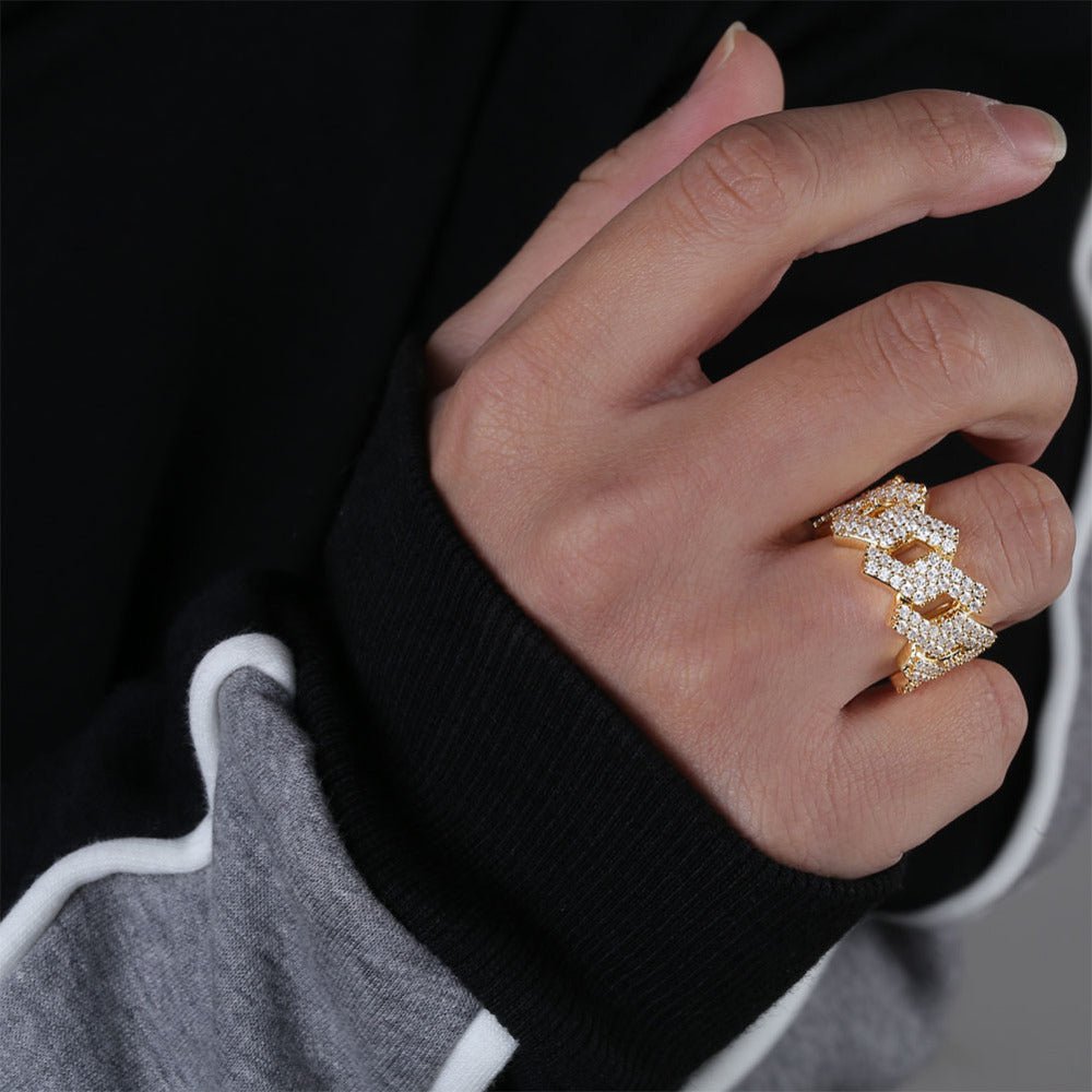 Iced Out Diamond Prong Link Ring - gldplace