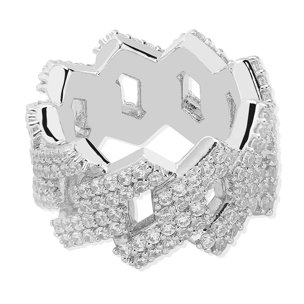 Iced Out Diamond Prong Link Ring - gldplace