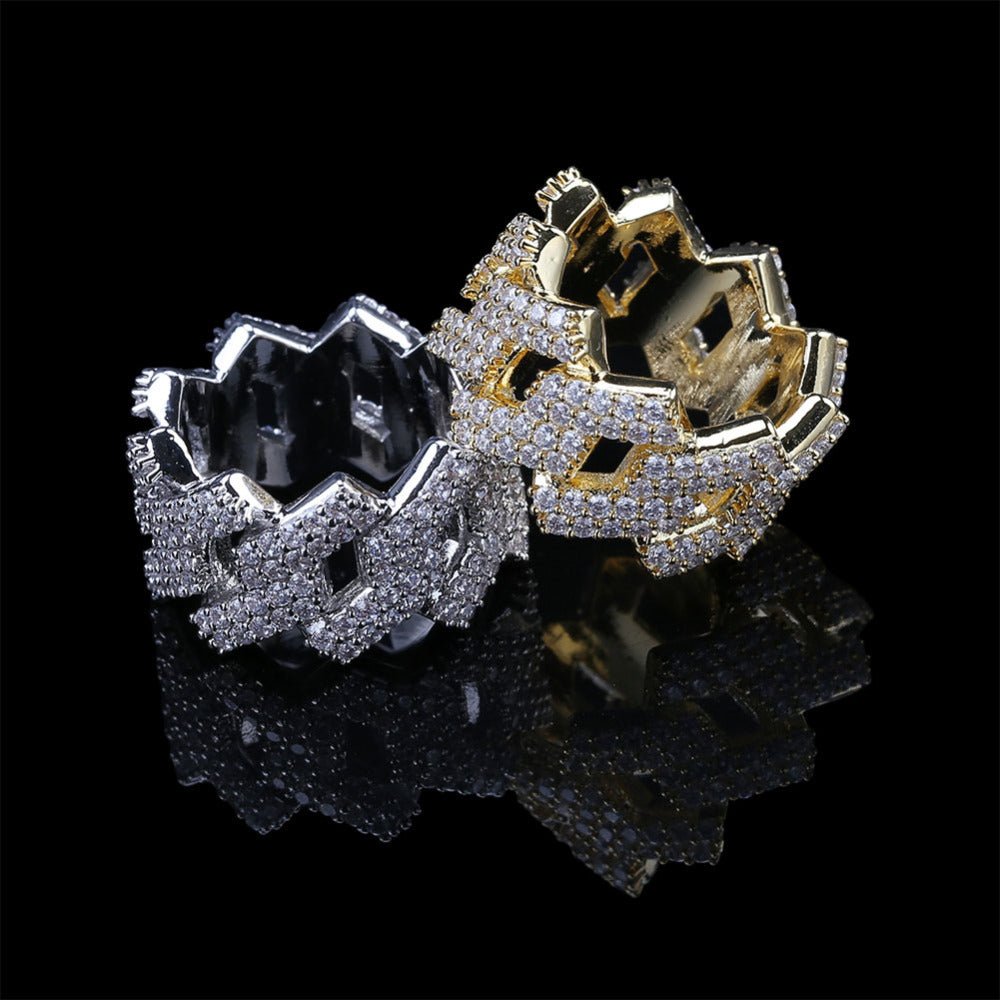 Iced Out Diamond Prong Link Ring - gldplace